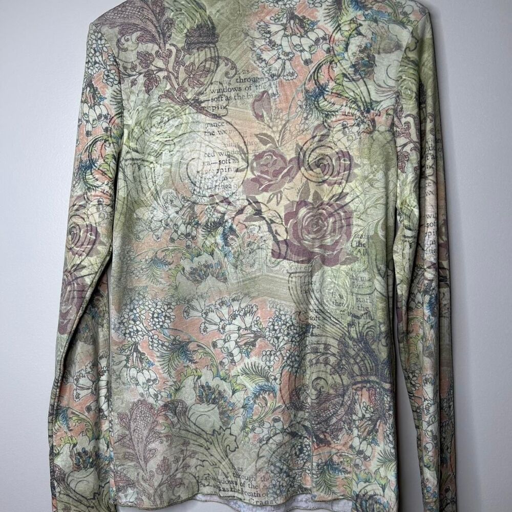 vintage Y2K 2000s retro Floral V-neck long sleeve top with rhinestone roses - Picture 6 of 6